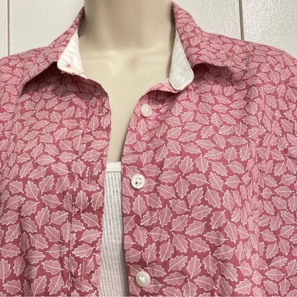 ORVIS Pink Button Up Front Collared Shirt Top Leaves Leaf Design Womens Size 10 - Picture 3 of 16